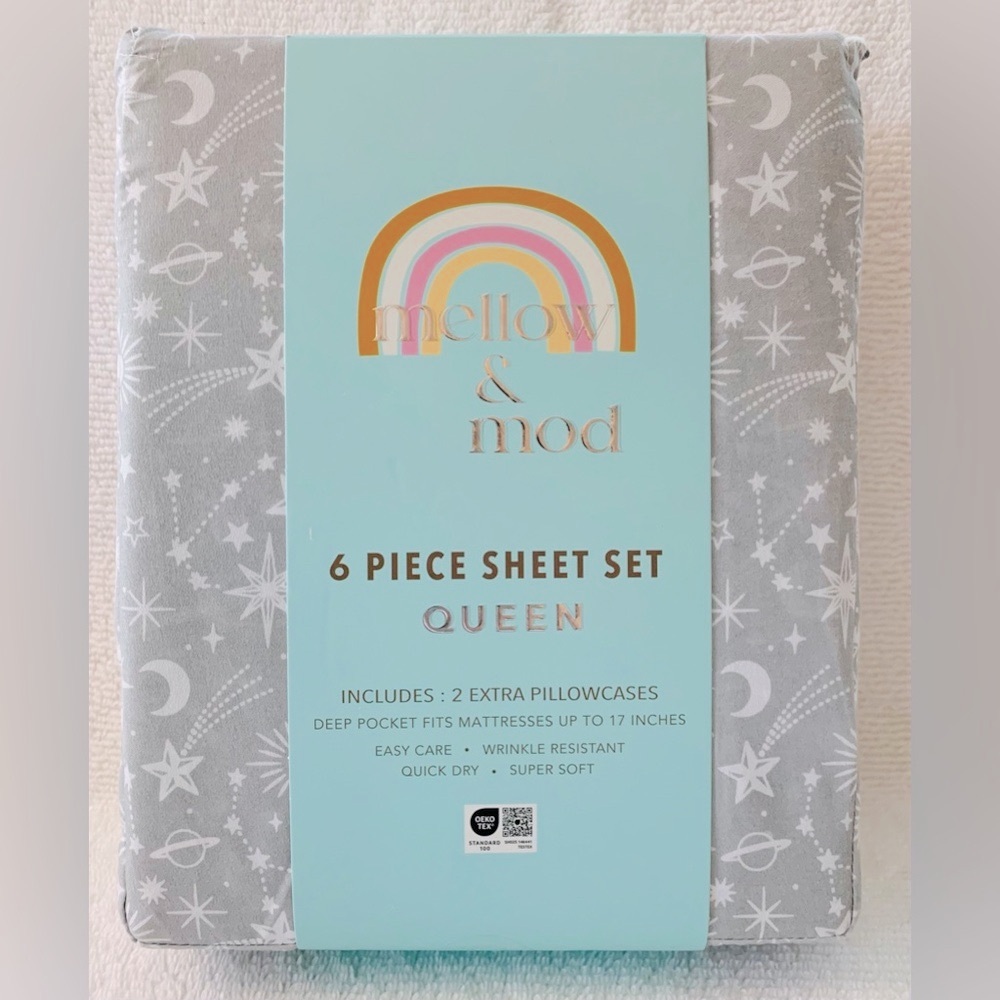 Mellow & Mod Celestial Sun Stars Planets Moon Galaxy Sheet Set - 6pc - Queen